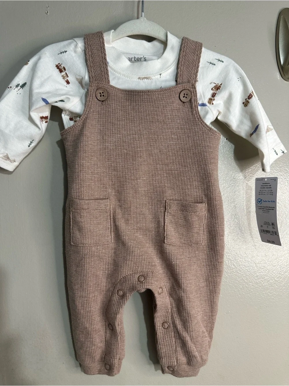 Carter's Dusty Pink Ribbed Knit Overall Set with Button Straps
